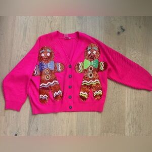Queen of sparkles gingerbread man cardigan